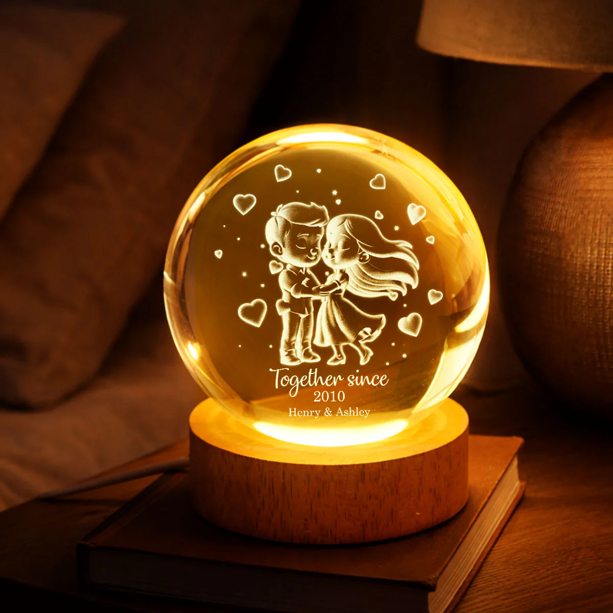 Loving Chibi Couple - Personalized Crystal Ball LED Night Light - Sentimental Valentine's Day Gift for Her, for Him - Image 6