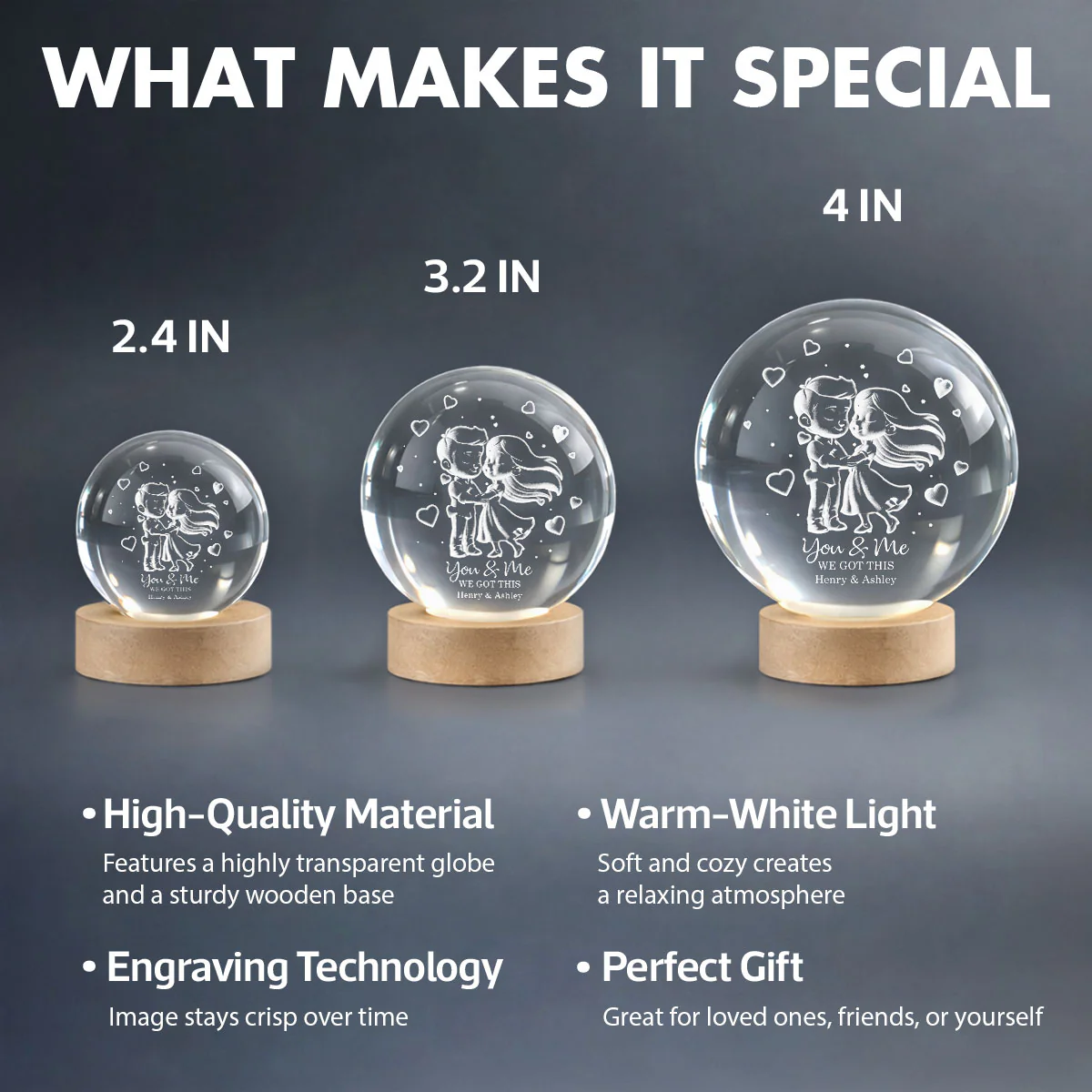 Loving Chibi Couple - Personalized Crystal Ball LED Night Light - Sentimental Valentine's Day Gift for Her, for Him - Image 8