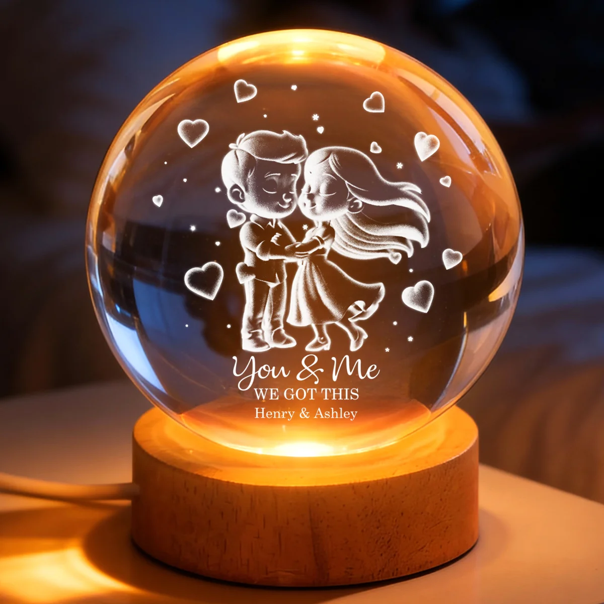 Loving Chibi Couple - Personalized Crystal Ball LED Night Light - Sentimental Valentine's Day Gift for Her, for Him - Image 9