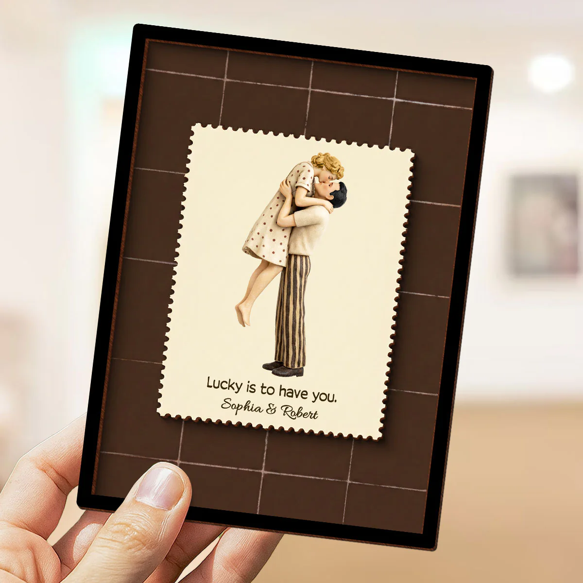 Lucky Is To Have You Mid-Century Couple - Personalized 2-Layered Wooden Plaque - Anniversary, Valentine's Day Gift, Gift For Him, Gift For Her - Image 4
