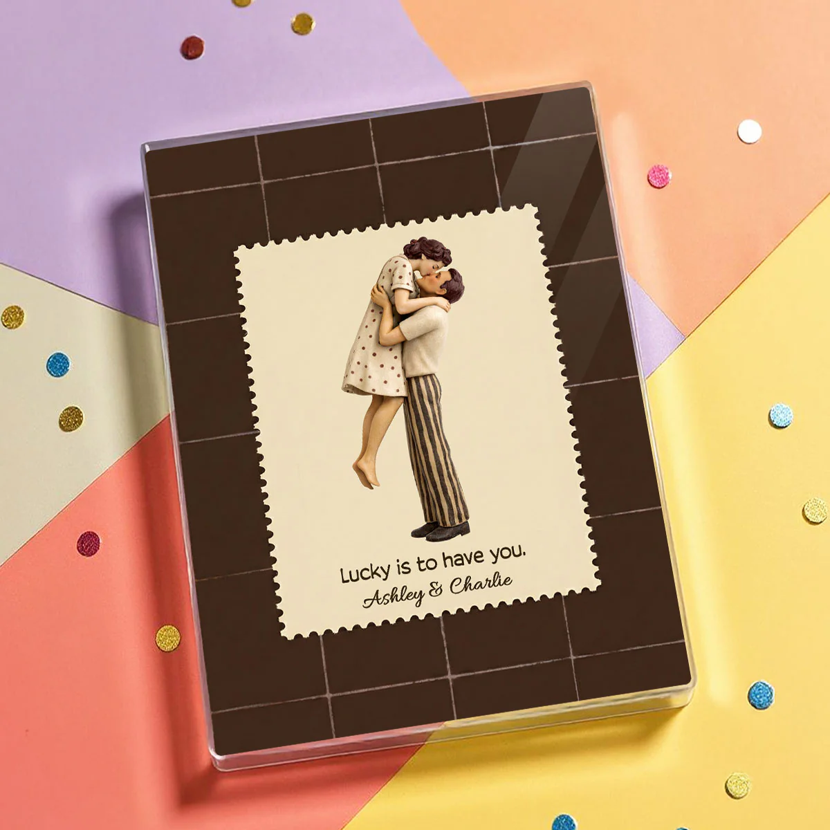 Lucky Is To Have You Mid-Century Couple - Personalized Acrylic Block Plaque - Anniversary, Valentine's Day Gift, Gift For Him, Gift For Her - Image 3