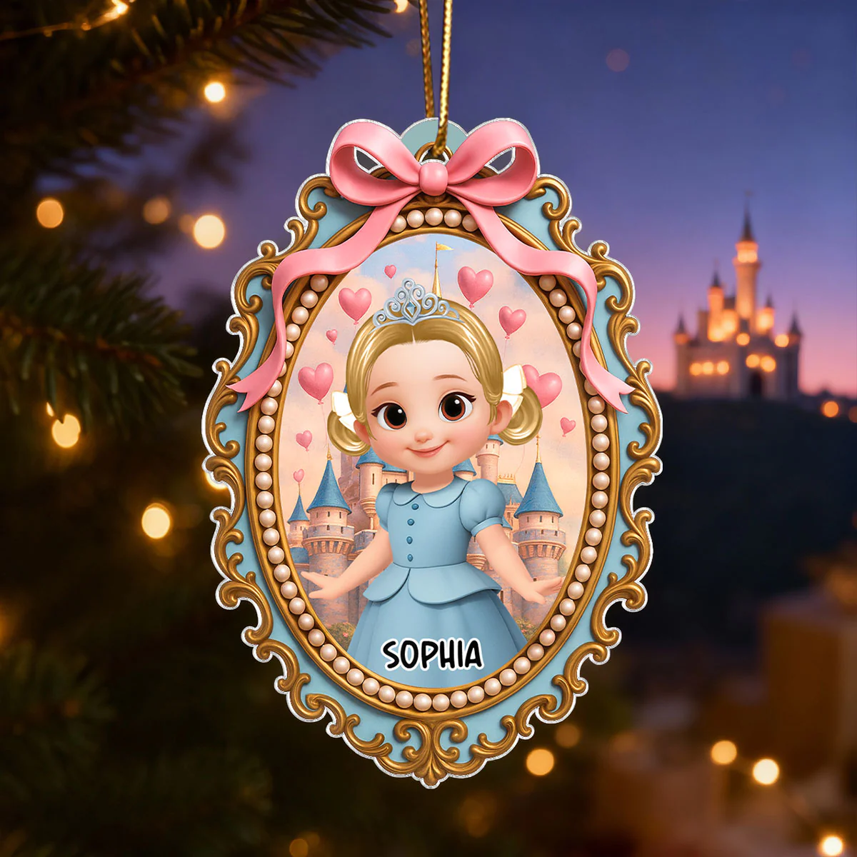 Magical Castle Coquette Bow Little Princess - Personalized Acrylic Ornament - Christmas Gift For Granddaughter Daughter - Image 2