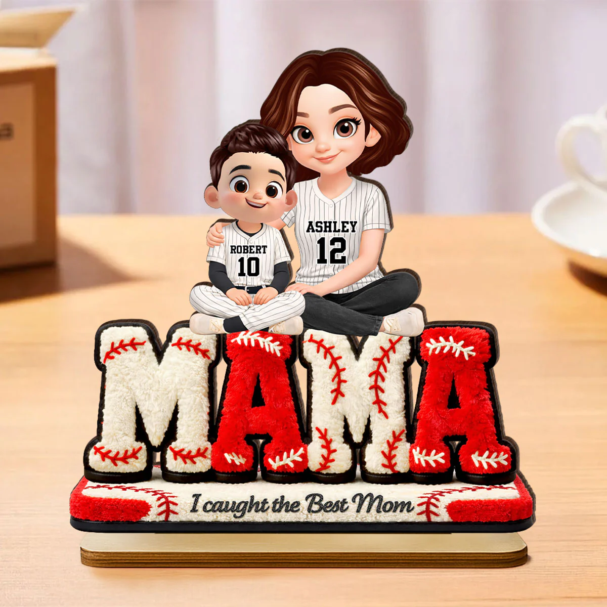 Mama Baseball And Kids - Personalized 2-Layered Wooden Plaque - Heartfelt Gift For Mom, Grandma - Image 2