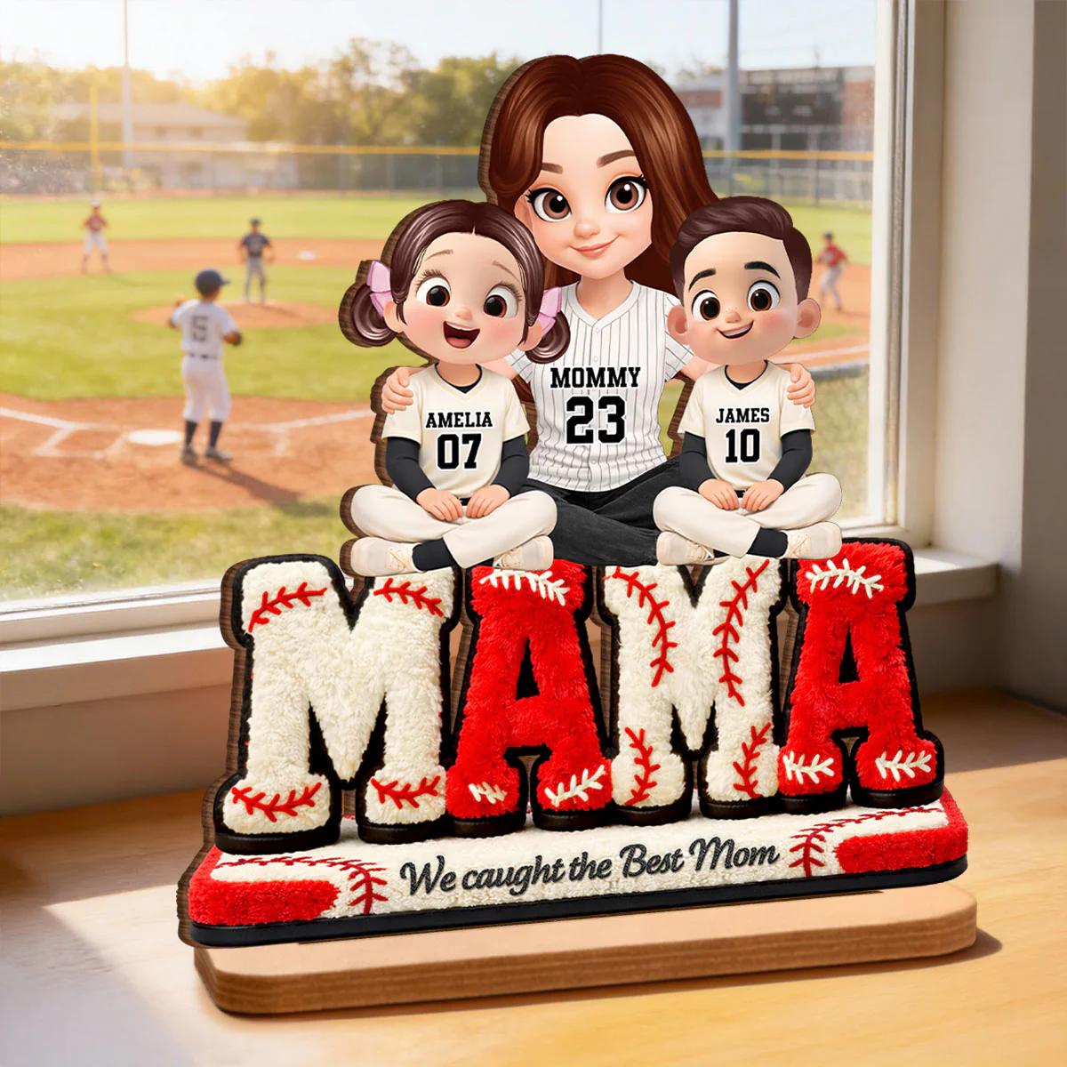 Mama Baseball And Kids - Personalized 2-Layered Wooden Plaque - Heartfelt Gift For Mom, Grandma - Image 3
