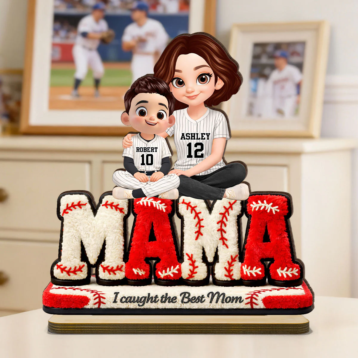 Mama Baseball And Kids - Personalized 2-Layered Wooden Plaque - Heartfelt Gift For Mom, Grandma - Image 4