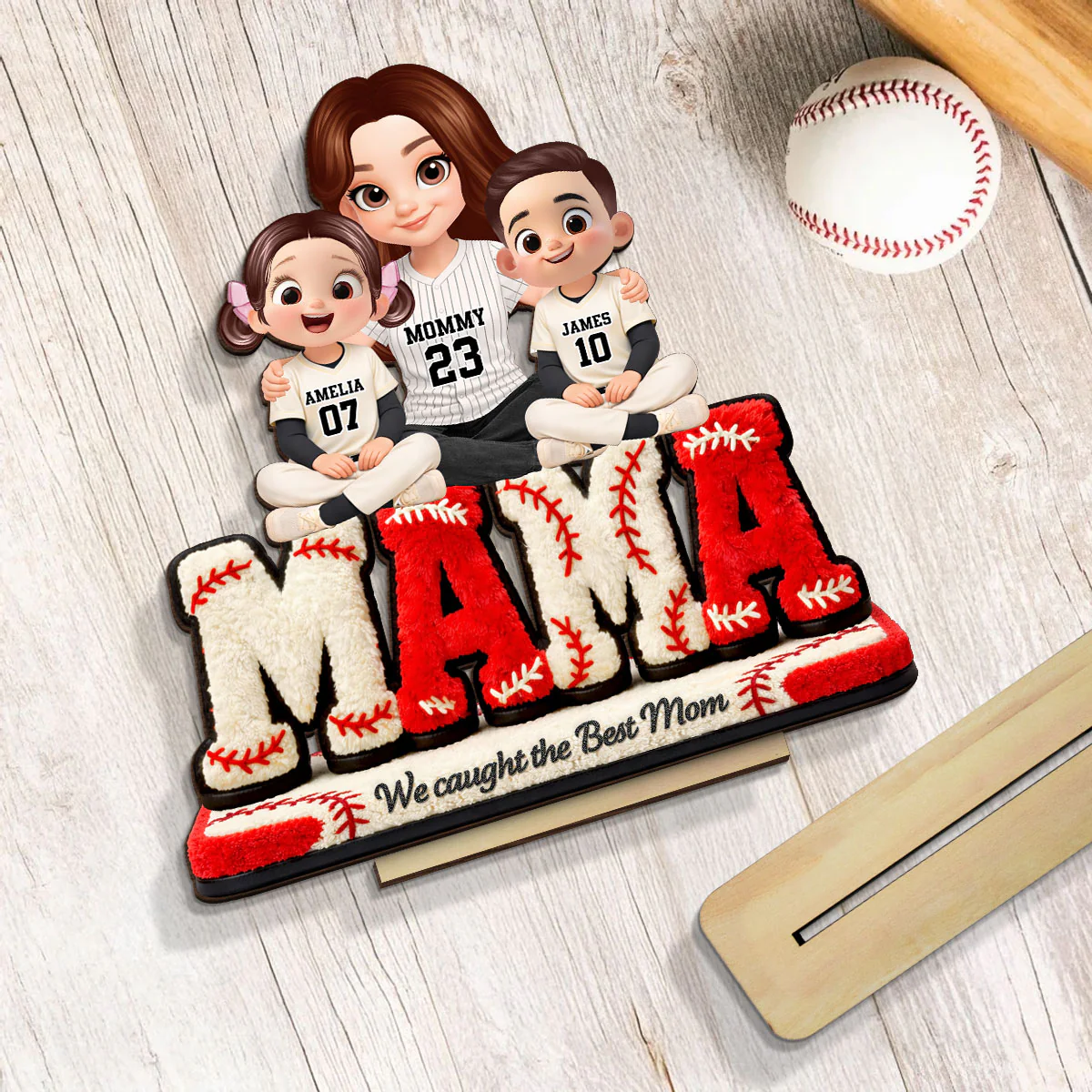 Mama Baseball And Kids - Personalized 2-Layered Wooden Plaque - Heartfelt Gift For Mom, Grandma - Image 5