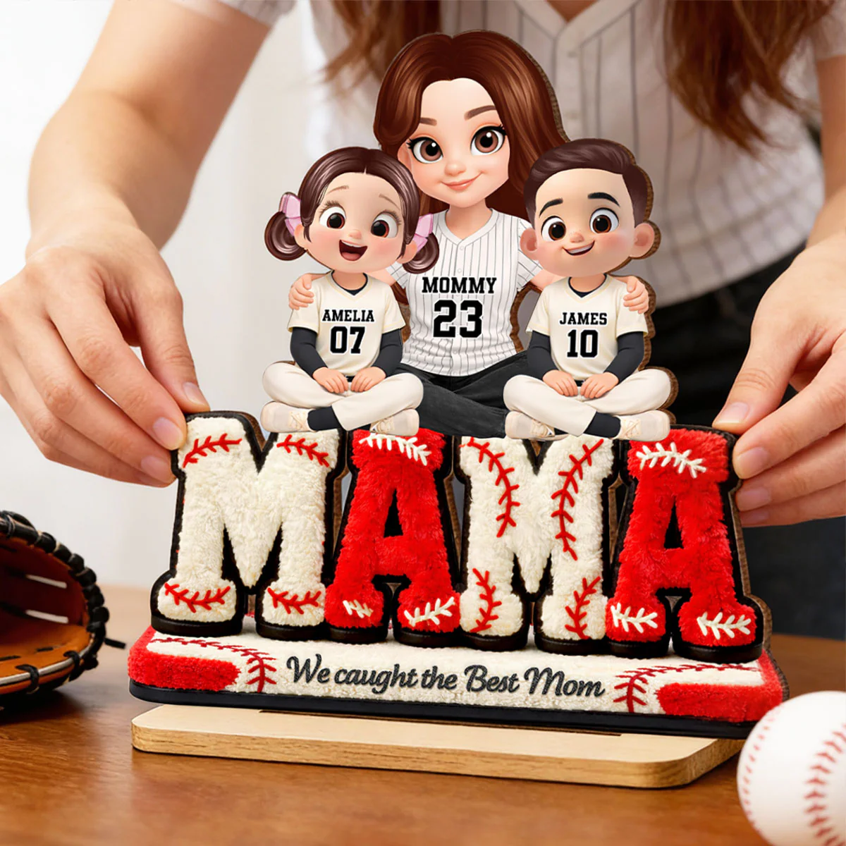 Mama Baseball And Kids - Personalized 2-Layered Wooden Plaque - Heartfelt Gift For Mom, Grandma - Image 6