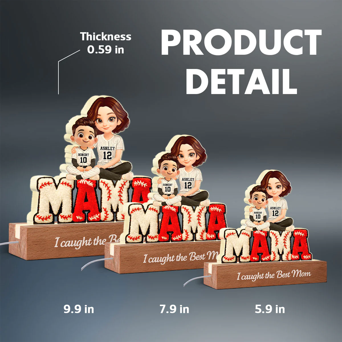Mama Baseball And Kids - Personalized Acrylic Block LED Night Light - Heartfelt Gift For Mom, Grandma - Image 10