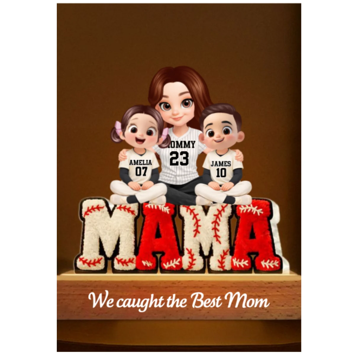 Mama Baseball And Kids - Personalized Acrylic Block LED Night Light - Heartfelt Gift For Mom, Grandma - Image 11
