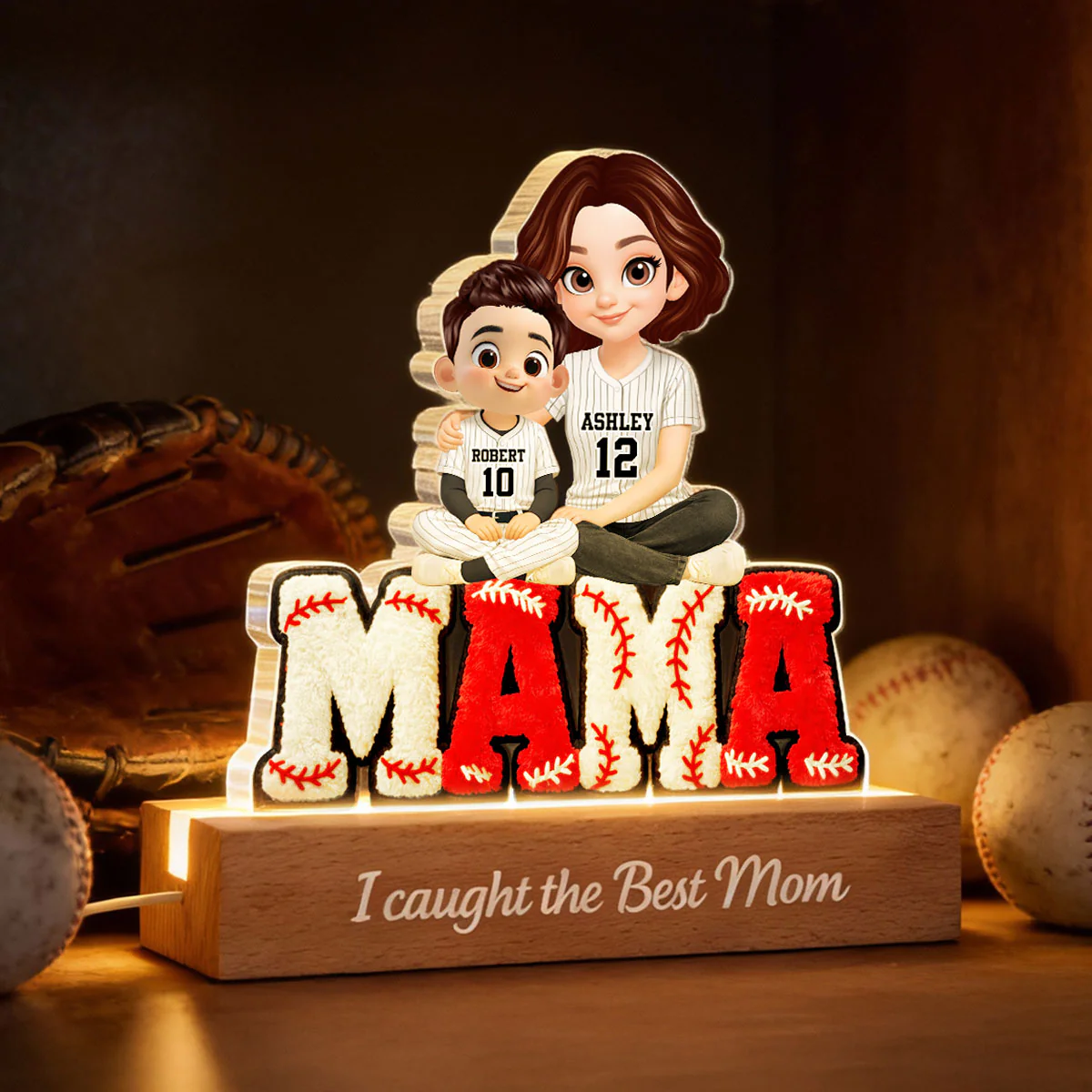Mama Baseball And Kids - Personalized Acrylic Block LED Night Light - Heartfelt Gift For Mom, Grandma - Image 4