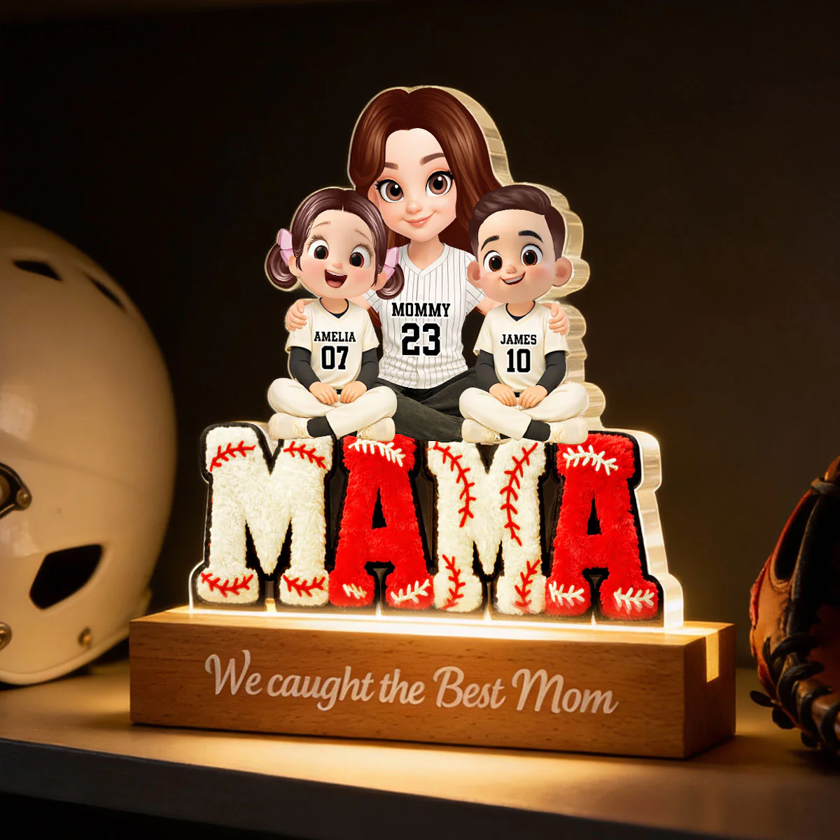 Mama Baseball And Kids - Personalized Acrylic Block LED Night Light - Heartfelt Gift For Mom, Grandma - Image 5