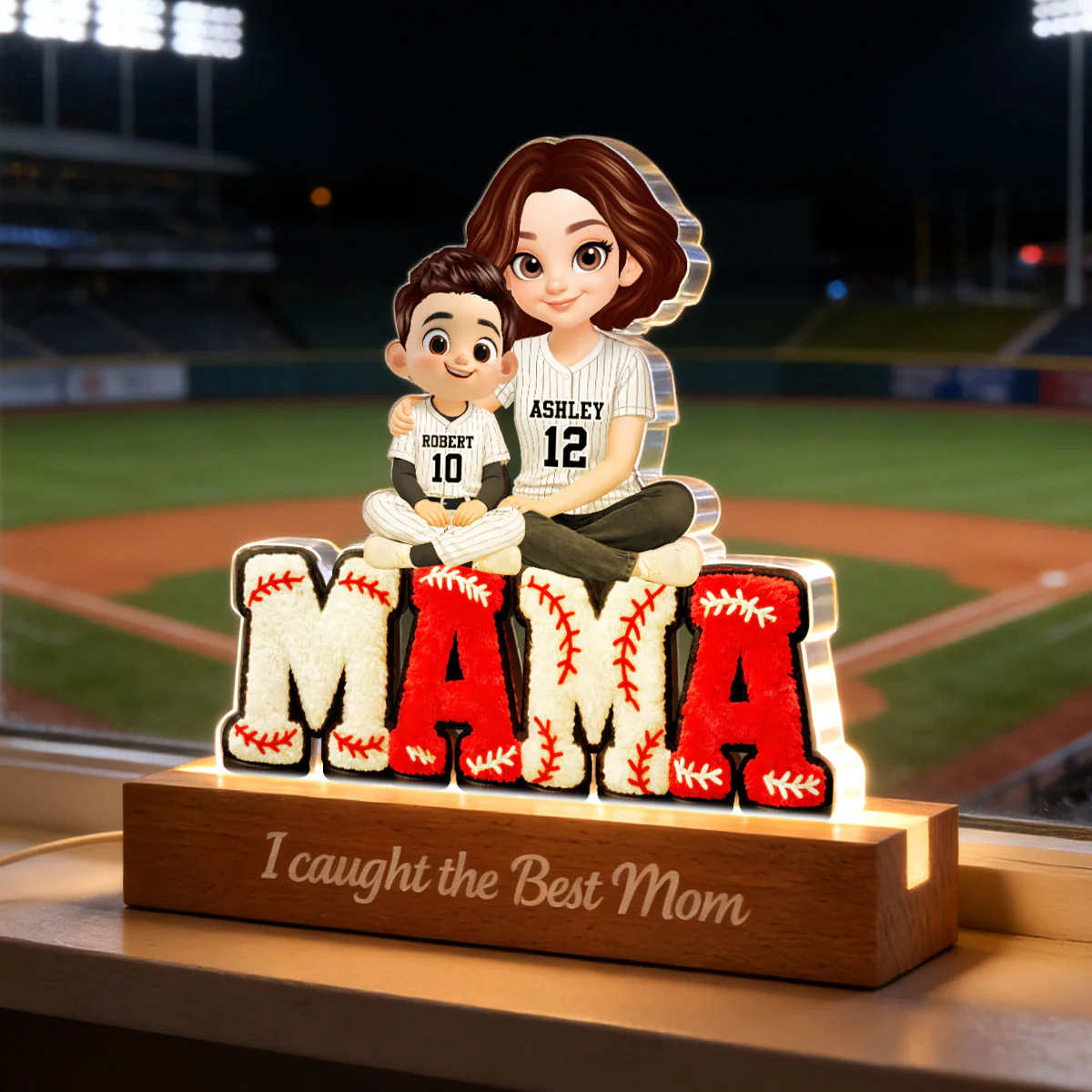 Mama Baseball And Kids - Personalized Acrylic Block LED Night Light - Heartfelt Gift For Mom, Grandma - Image 6
