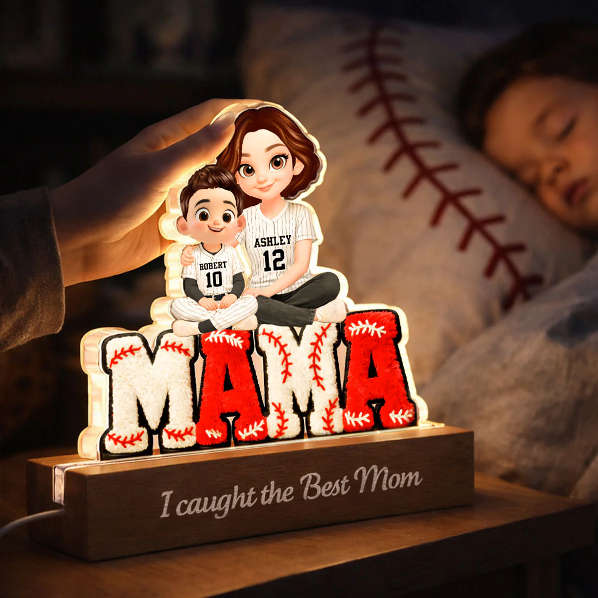 Mama Baseball And Kids - Personalized Acrylic Block LED Night Light - Heartfelt Gift For Mom, Grandma - Image 7