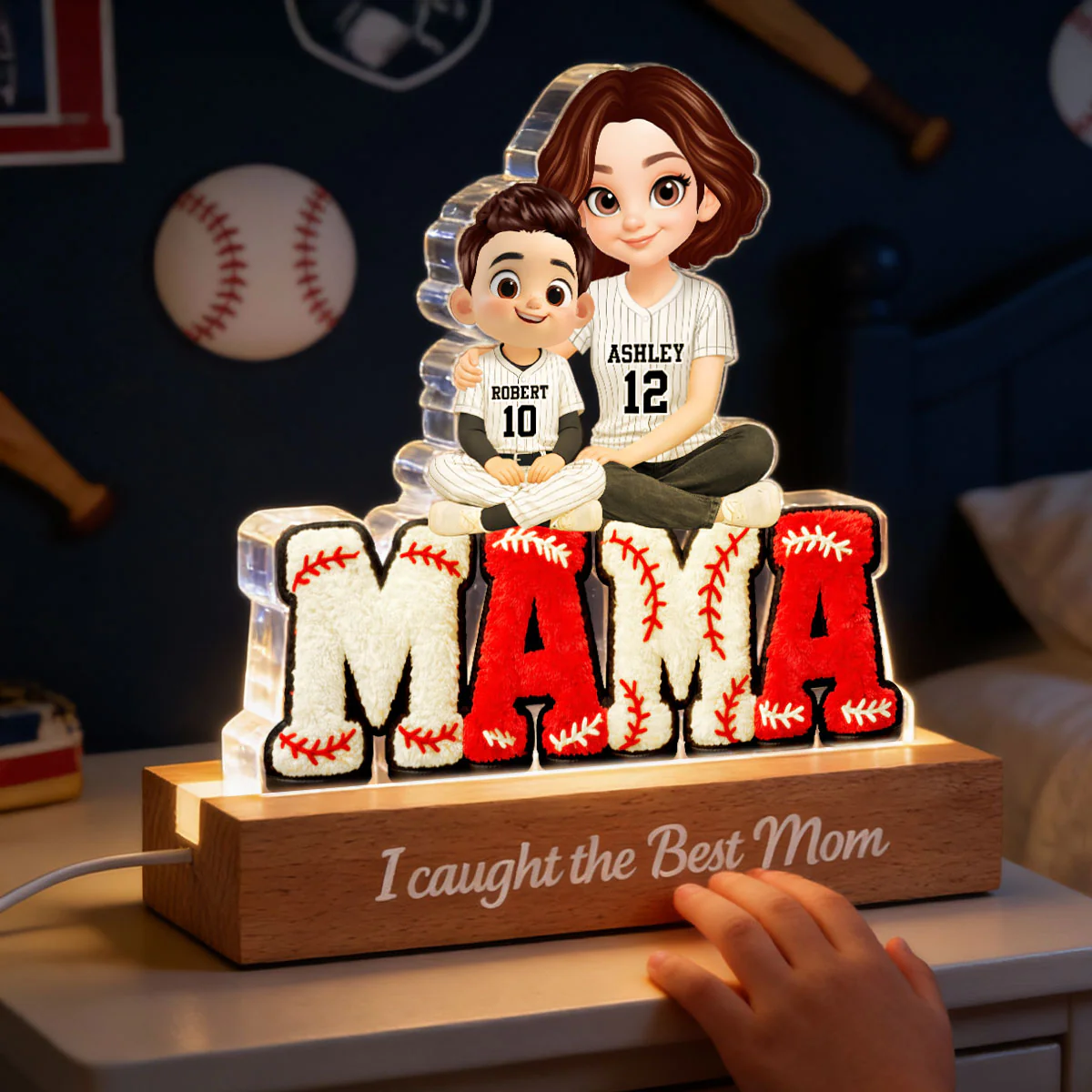 Mama Baseball And Kids - Personalized Acrylic Block LED Night Light - Heartfelt Gift For Mom, Grandma - Image 8