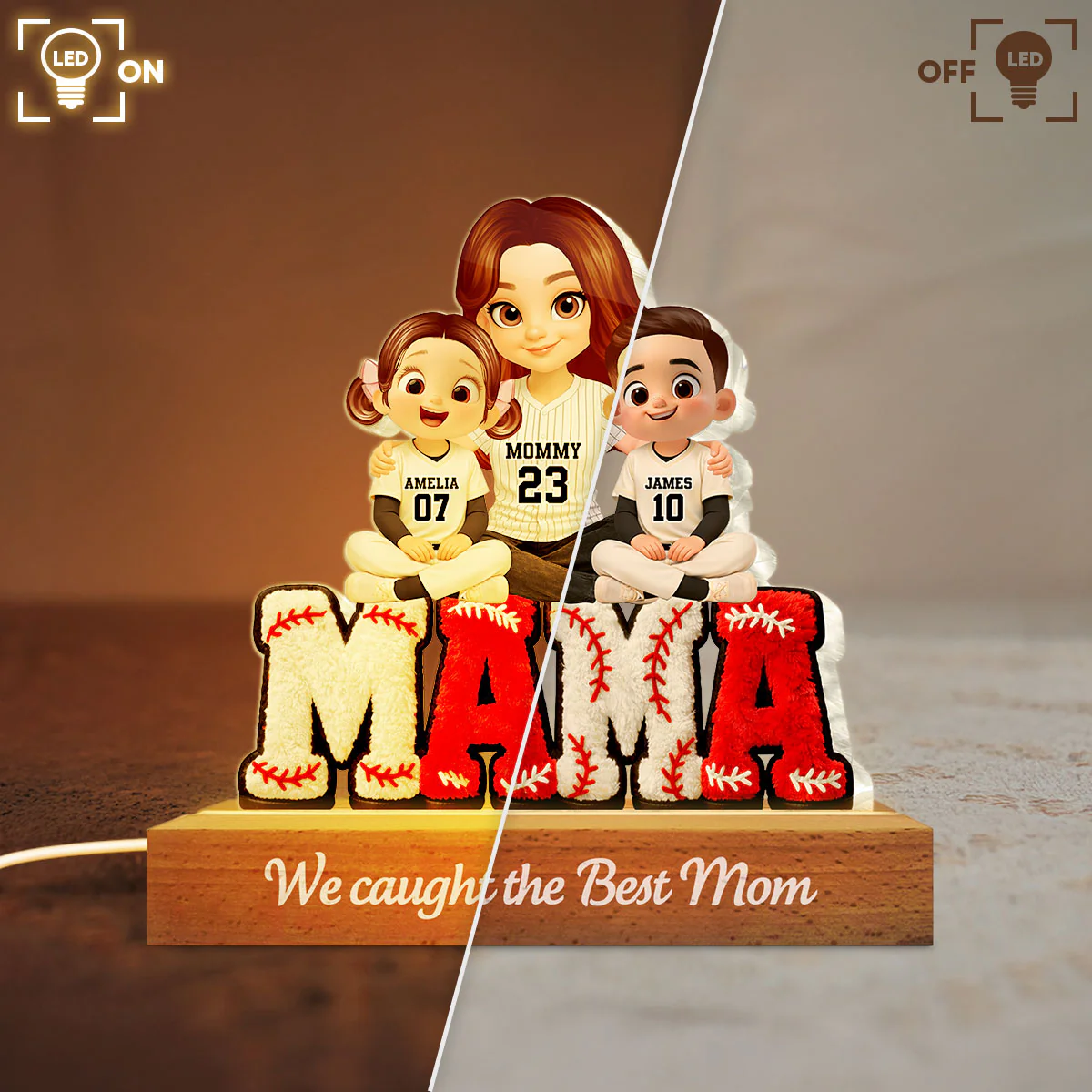 Mama Baseball And Kids - Personalized Acrylic Block LED Night Light - Heartfelt Gift For Mom, Grandma - Image 9
