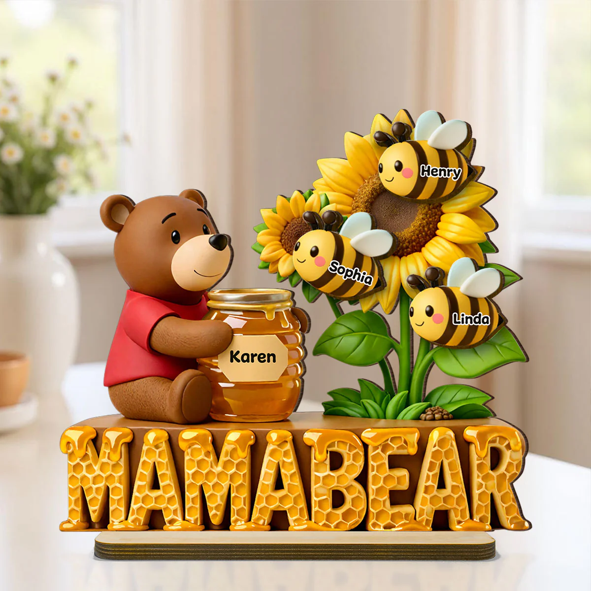 Mama Bear And Little Bees - Personalized 2-Layered Wooden Plaque - Heartfelt Gift For Mom, Grandma - Image 2