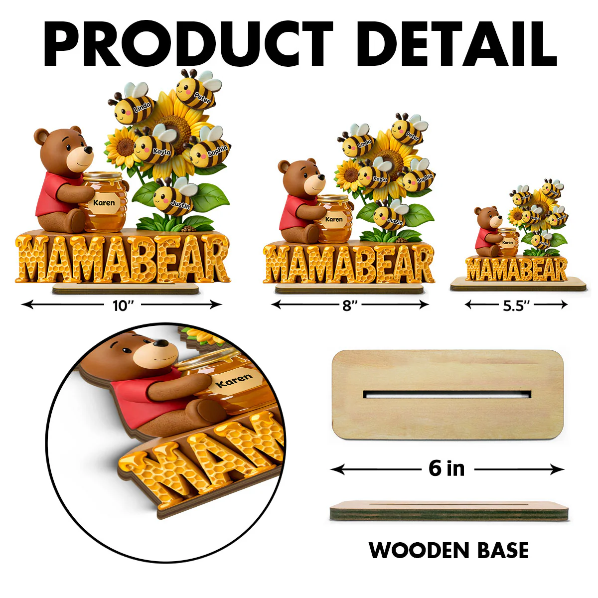 Mama Bear And Little Bees - Personalized 2-Layered Wooden Plaque - Heartfelt Gift For Mom, Grandma - Image 8