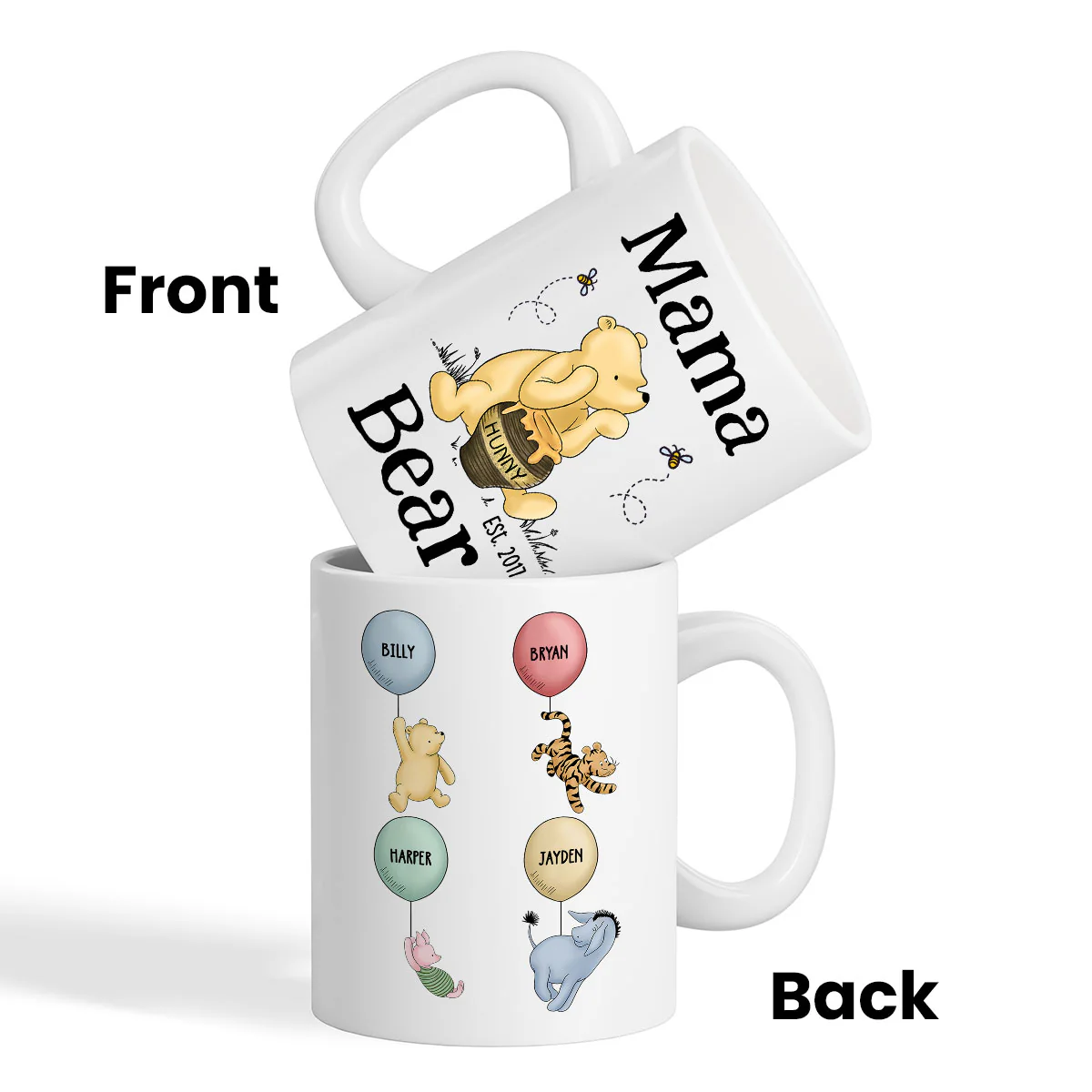 Mama Bear Est. Cute Characters With Balloon Mother‘s Day Gift For Mom Grandma Auntie Personalized Mug - Image 3
