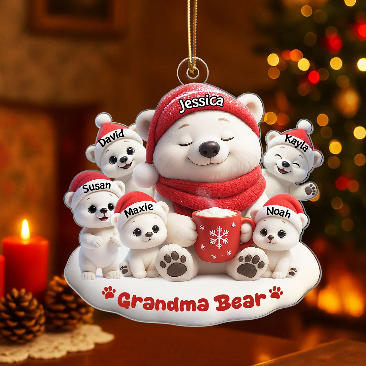 Mama Bear Grandma Bear Personalized Acrylic Ornament, Christmas Gift for Mom, Grandma, Custom with Kids' Names
