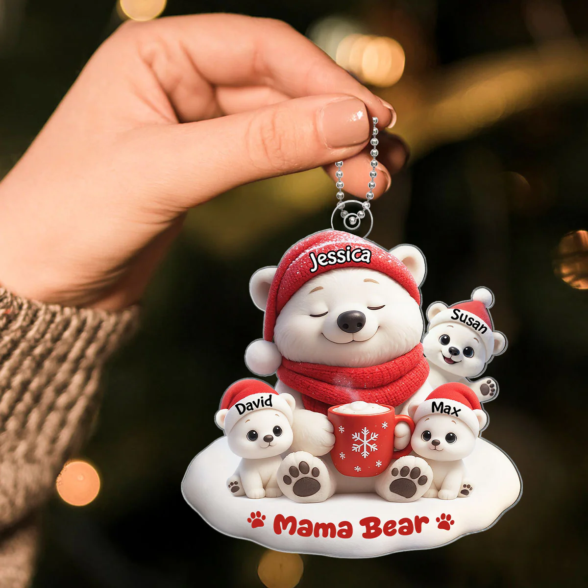 Mama Bear Grandma Bear Personalized Acrylic Ornament, Christmas Gift for Mom, Grandma, Custom with Kids' Names - Image 2
