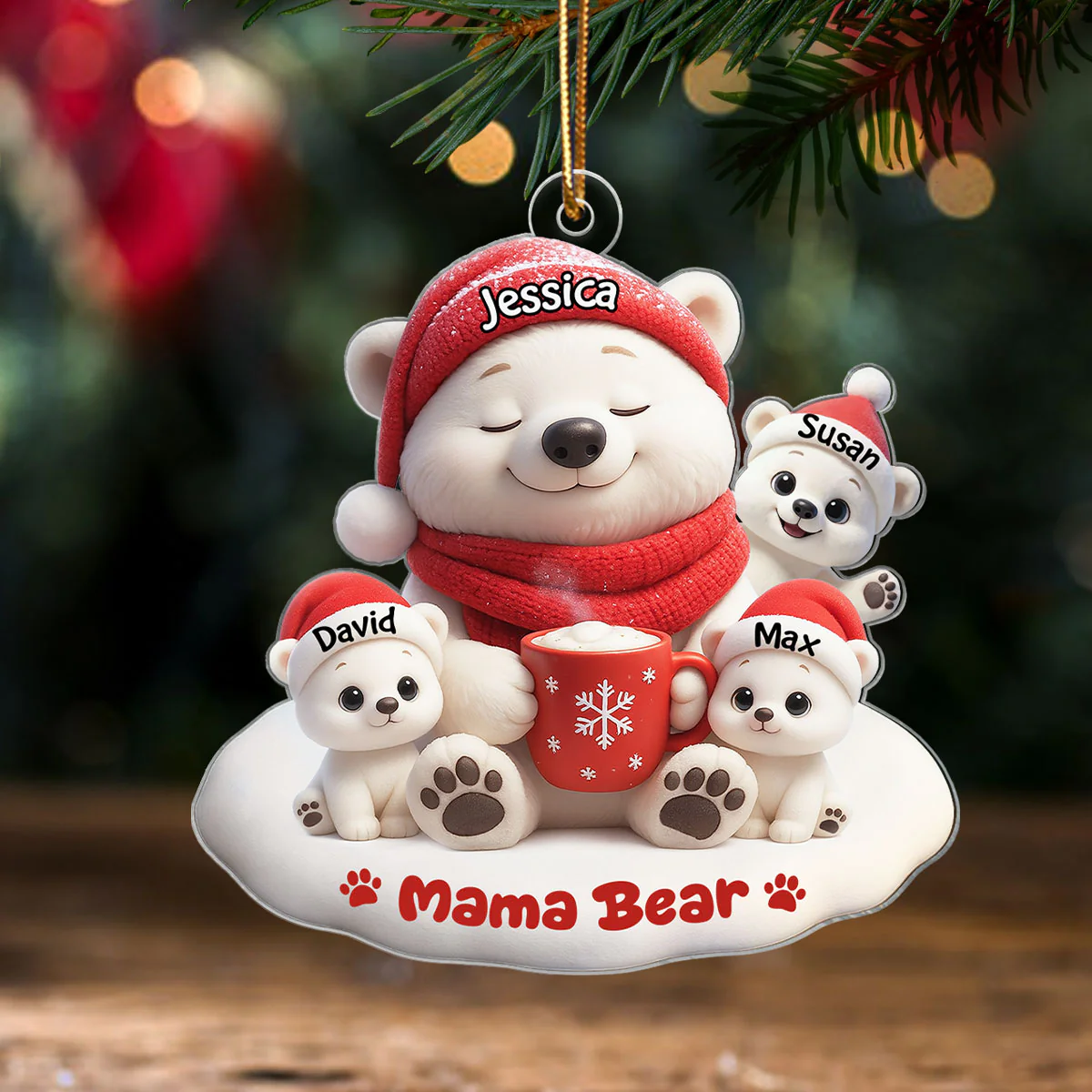 Mama Bear Grandma Bear Personalized Acrylic Ornament, Christmas Gift for Mom, Grandma, Custom with Kids' Names - Image 3