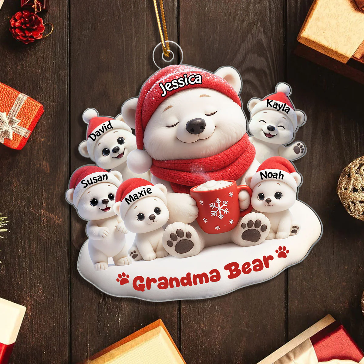 Mama Bear Grandma Bear Personalized Acrylic Ornament, Christmas Gift for Mom, Grandma, Custom with Kids' Names - Image 4