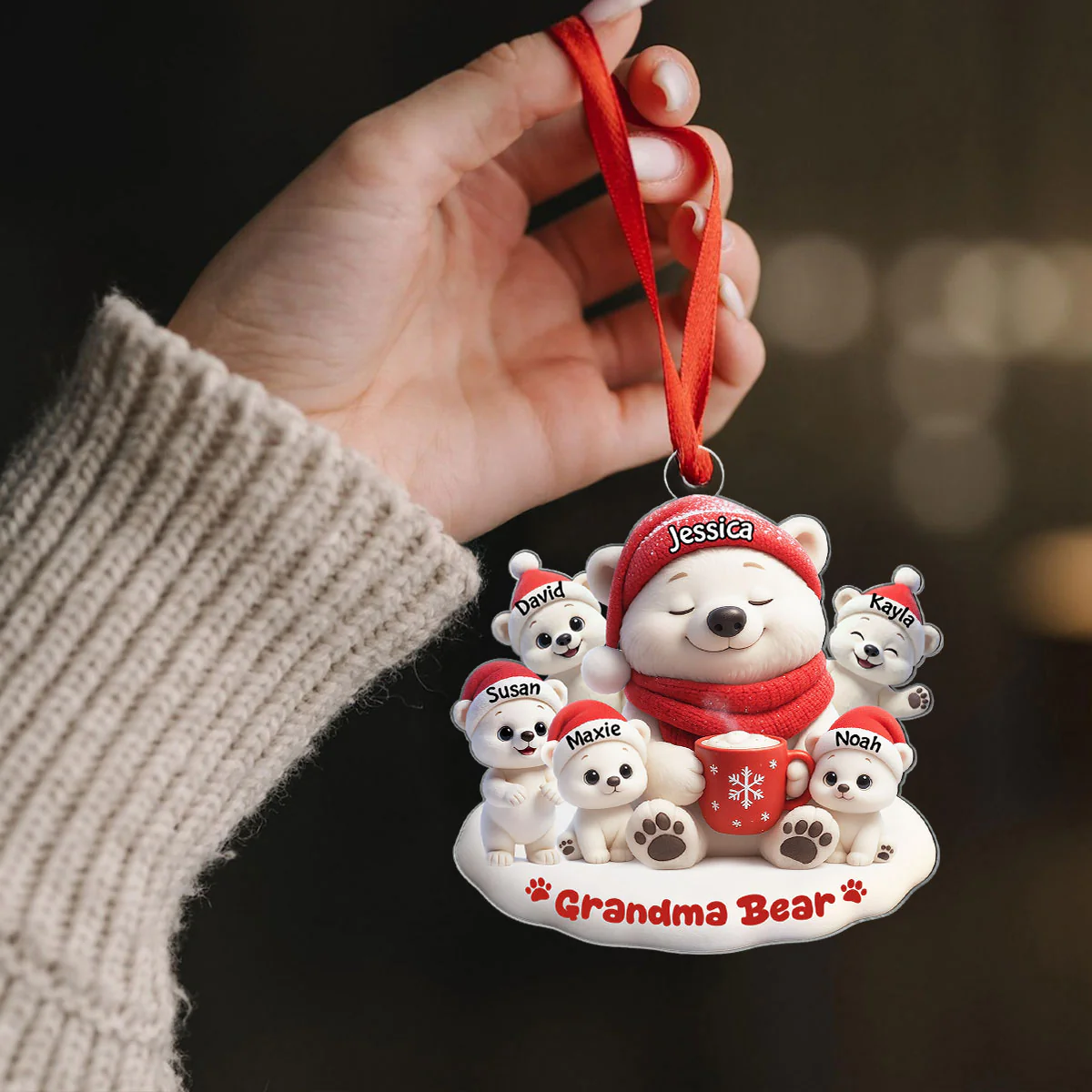 Mama Bear Grandma Bear Personalized Acrylic Ornament, Christmas Gift for Mom, Grandma, Custom with Kids' Names - Image 5