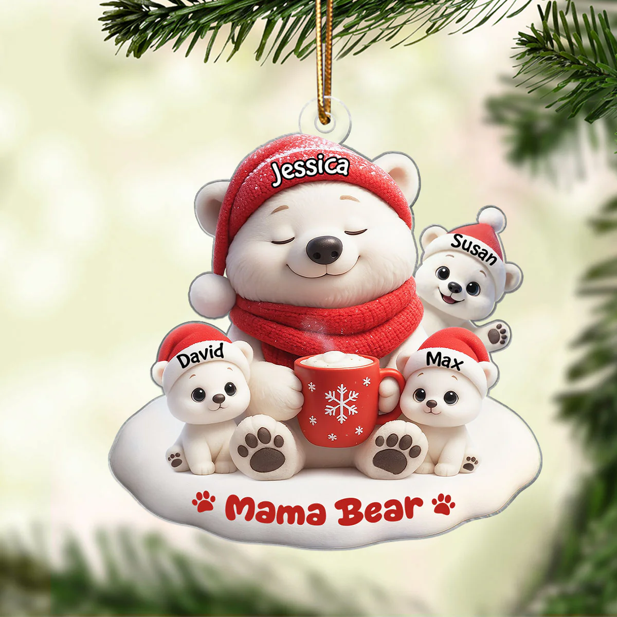 Mama Bear Grandma Bear Personalized Acrylic Ornament, Christmas Gift for Mom, Grandma, Custom with Kids' Names - Image 6