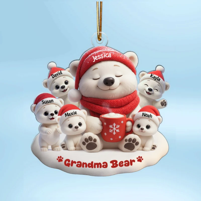 Mama Bear Grandma Bear Personalized Acrylic Ornament, Christmas Gift for Mom, Grandma, Custom with Kids' Names - Image 8