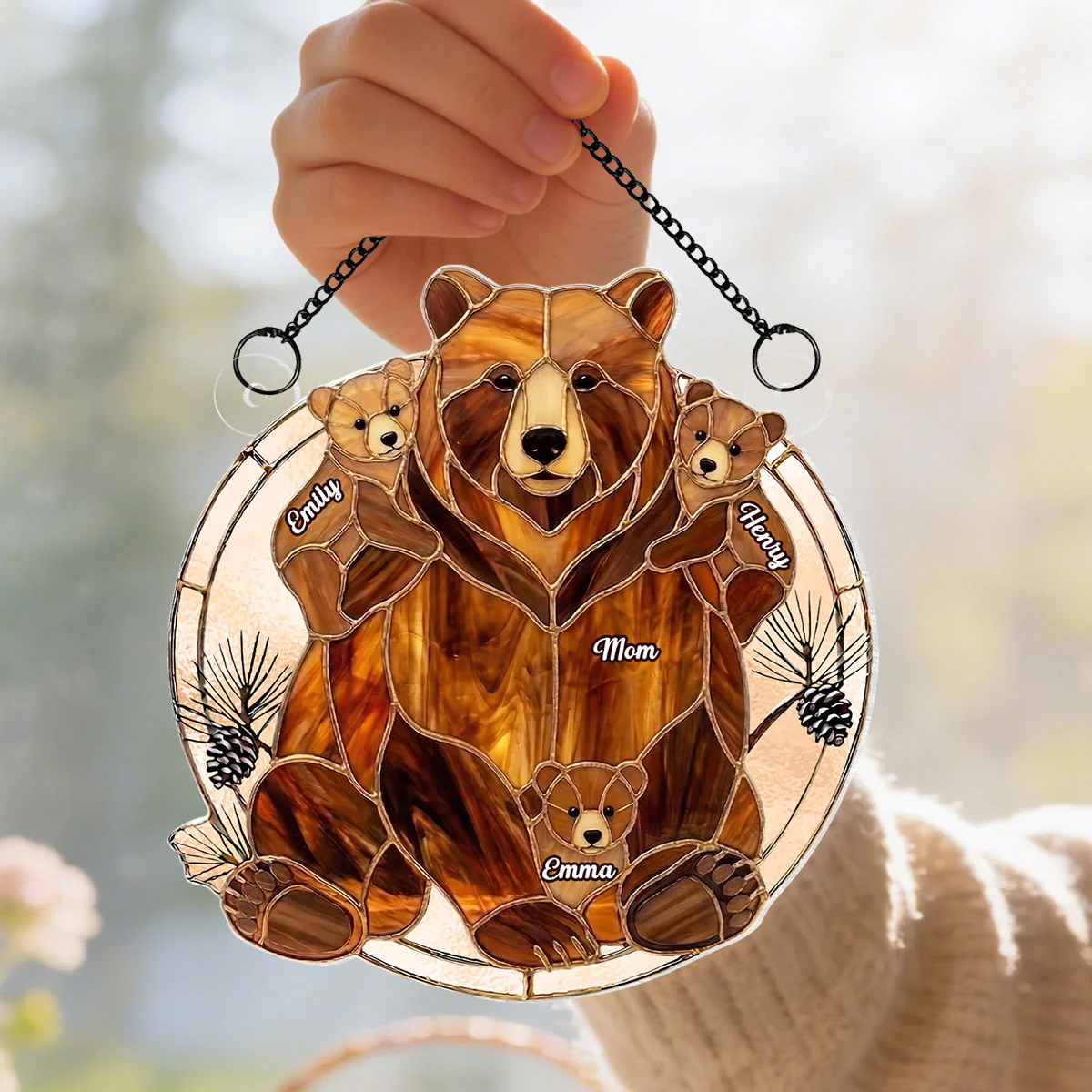 Mama Bear & Kids Custom Name - Personalized Acrylic Suncatcher - Heartfelt Mother's Day Gift For Mom, Wife, Grandma - Image 3