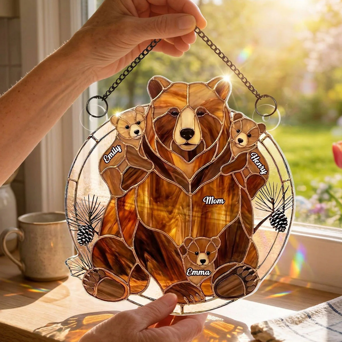 Mama Bear & Kids Custom Name - Personalized Acrylic Suncatcher - Heartfelt Mother's Day Gift For Mom, Wife, Grandma - Image 4