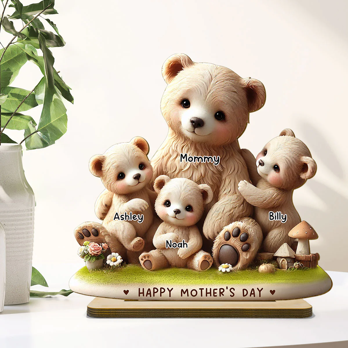 Mama Bear Nana Bear With Kids Adorable 3D Effect Personalized Standing Wooden Plaque, Perfect 2025 Gift For Mom, For Grandma - Image 2