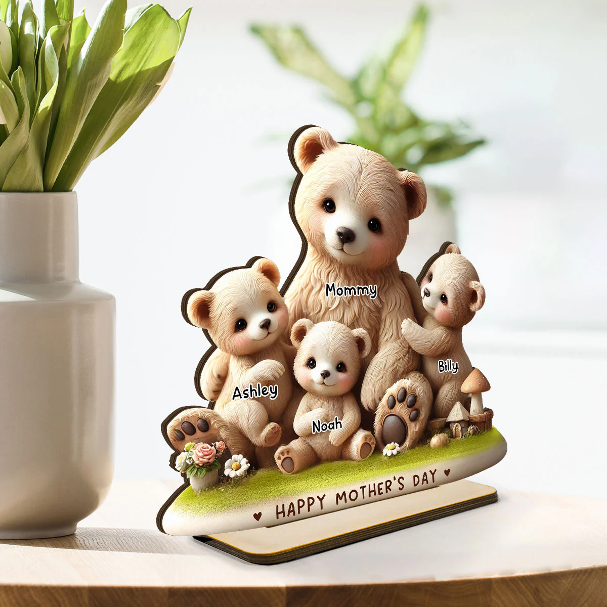 Mama Bear Nana Bear With Kids Adorable 3D Effect Personalized Standing Wooden Plaque, Perfect 2025 Gift For Mom, For Grandma - Image 3