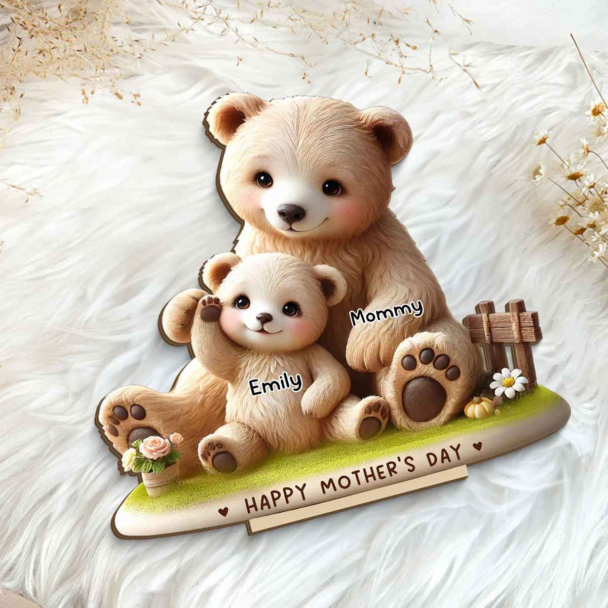 Mama Bear Nana Bear With Kids Adorable 3D Effect Personalized Standing Wooden Plaque, Perfect 2025 Gift For Mom, For Grandma - Image 4
