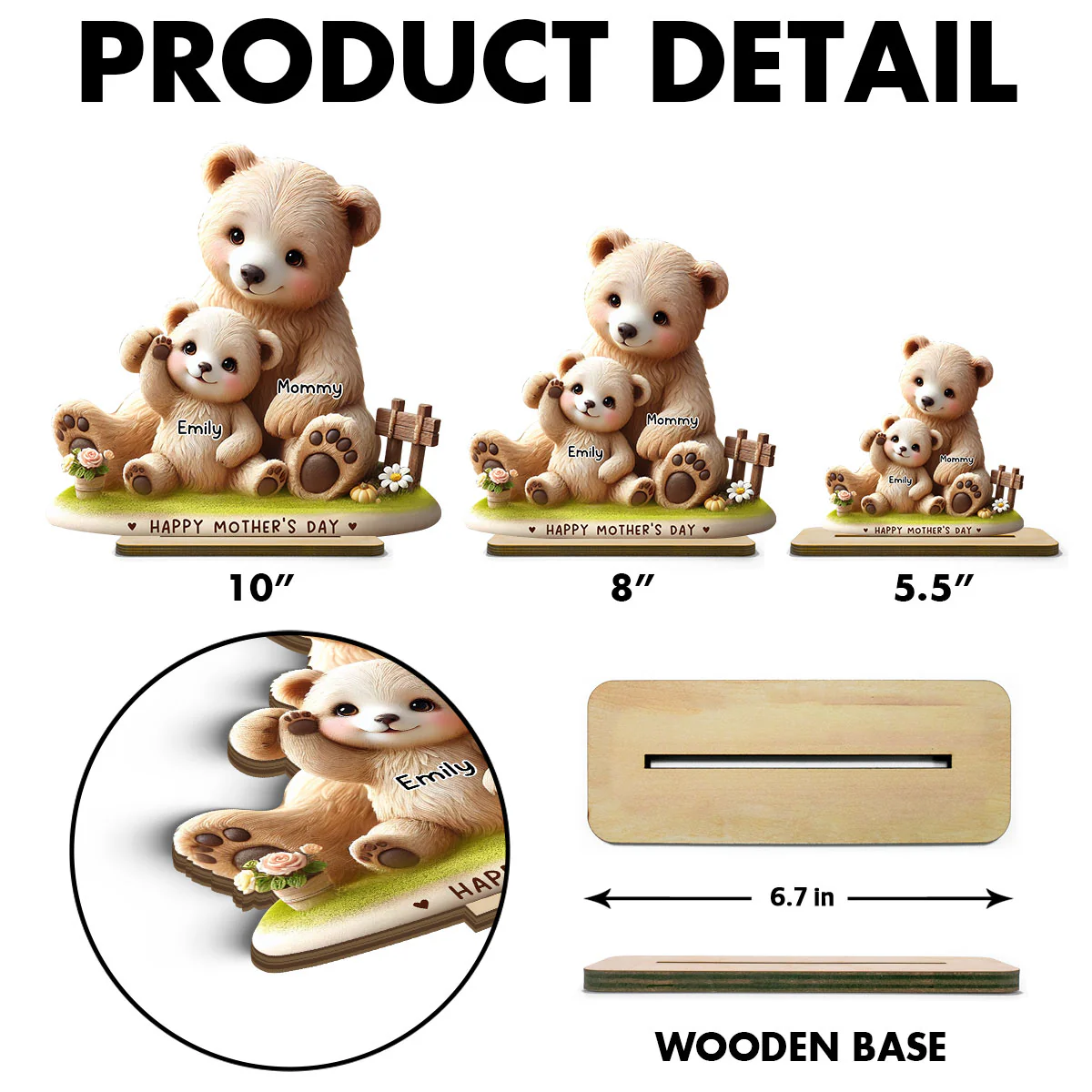 Mama Bear Nana Bear With Kids Adorable 3D Effect Personalized Standing Wooden Plaque, Perfect 2025 Gift For Mom, For Grandma - Image 5