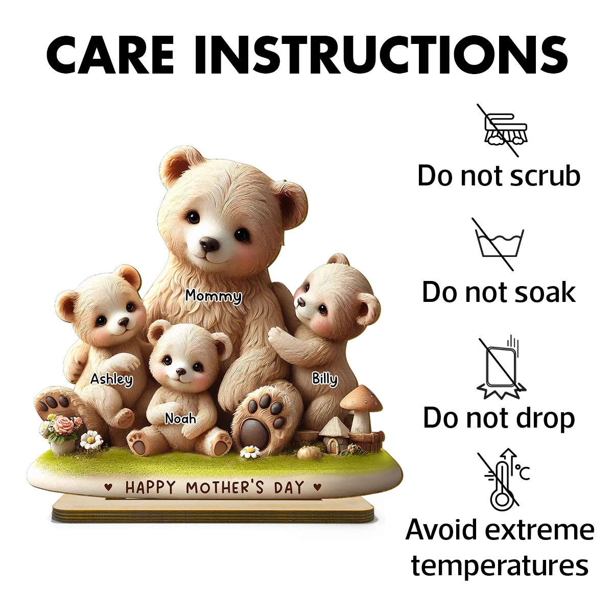 Mama Bear Nana Bear With Kids Adorable 3D Effect Personalized Standing Wooden Plaque, Perfect 2025 Gift For Mom, For Grandma - Image 6