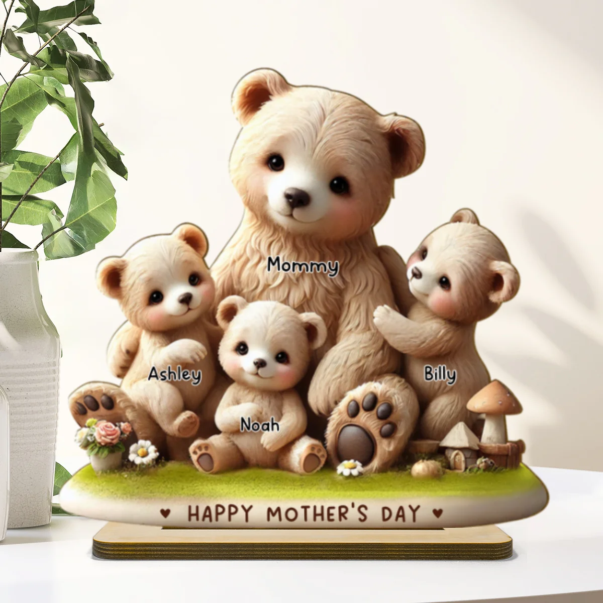 Mama Bear Nana Bear With Kids Adorable 3D Effect Personalized Standing Wooden Plaque, Perfect 2025 Gift For Mom, For Grandma - Image 8
