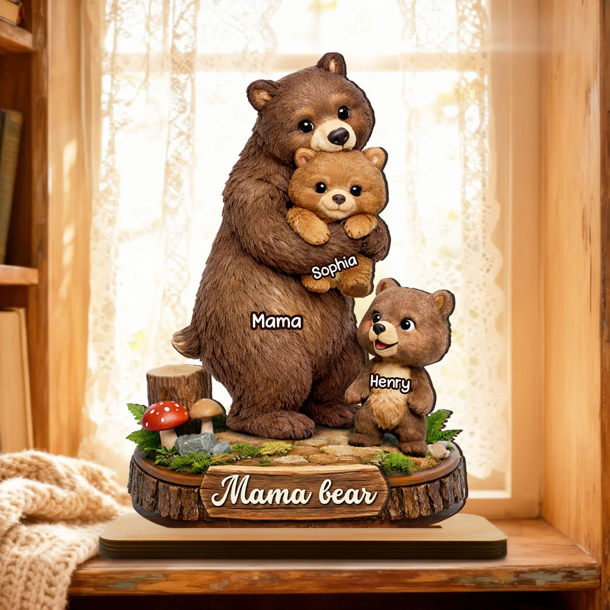 Mama Bear - Personalized 2-Layered Wooden Plaque - Heartfelt Mother's Day Gift for Mom, Grandma - Image 2
