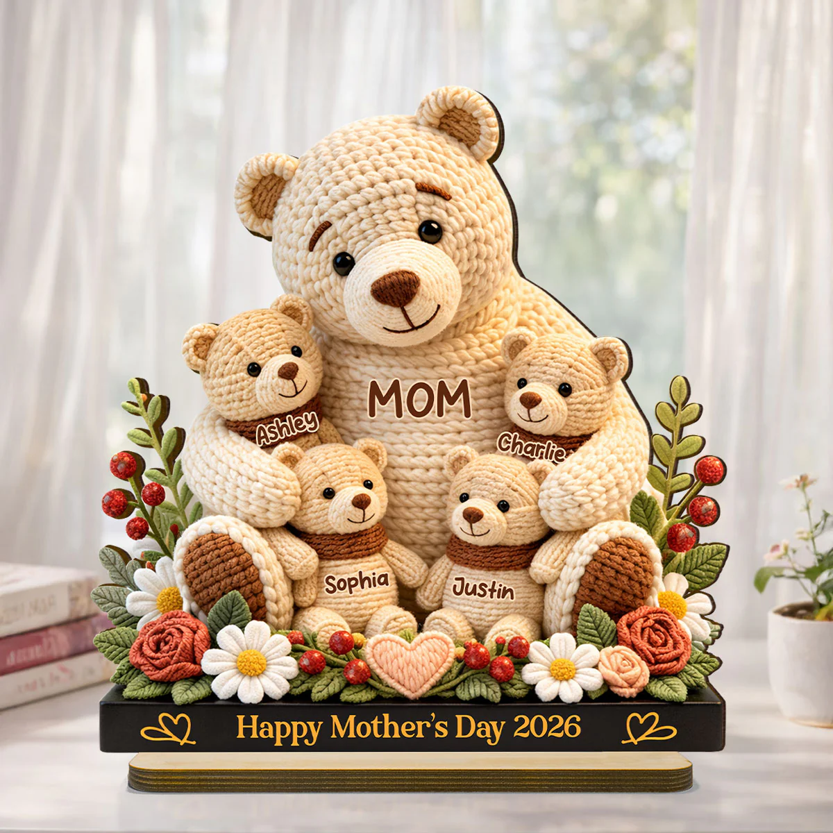 Mama Bear's Warm Hug - Personalized 2-Layered Wooden Plaque - Heartfelt Gift For Mom - Image 2