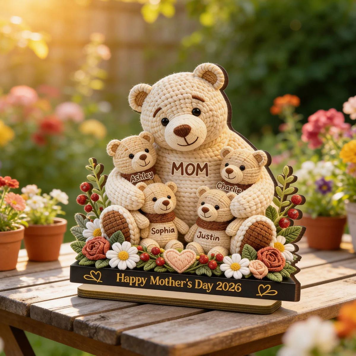 Mama Bear's Warm Hug - Personalized 2-Layered Wooden Plaque - Heartfelt Gift For Mom - Image 6