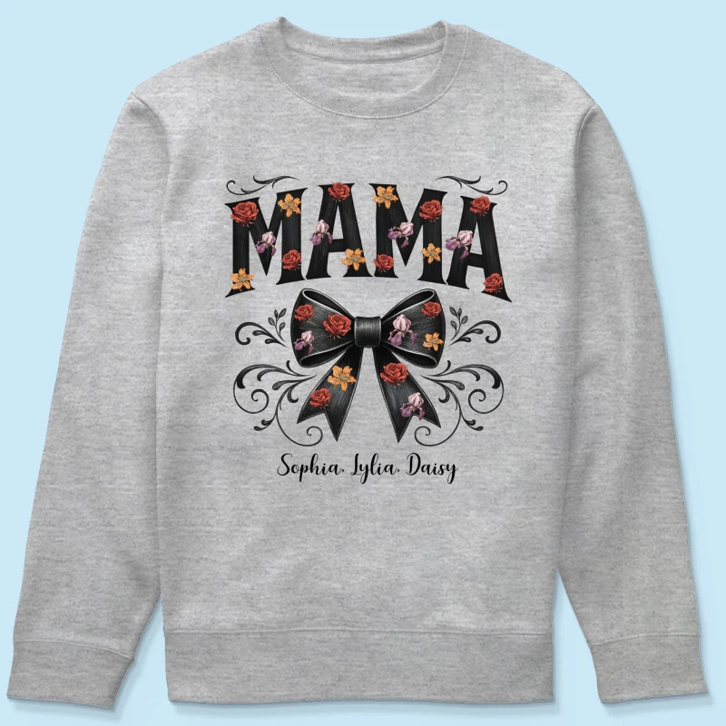Mama Black Toile Coquette Bow Personalized Shirt, Birth Flower, Trendy Gift for Moms - Image 19
