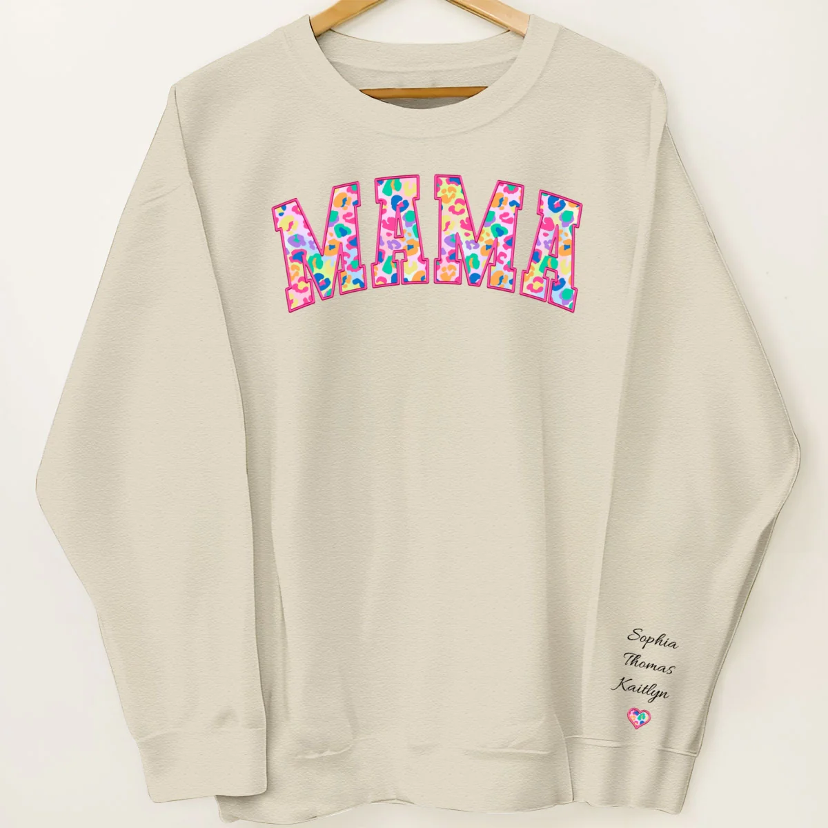 Mama Colorful Leopard Kids Names On Sleeve Personalized Sleeve Printed Sweatshirt - Image 13