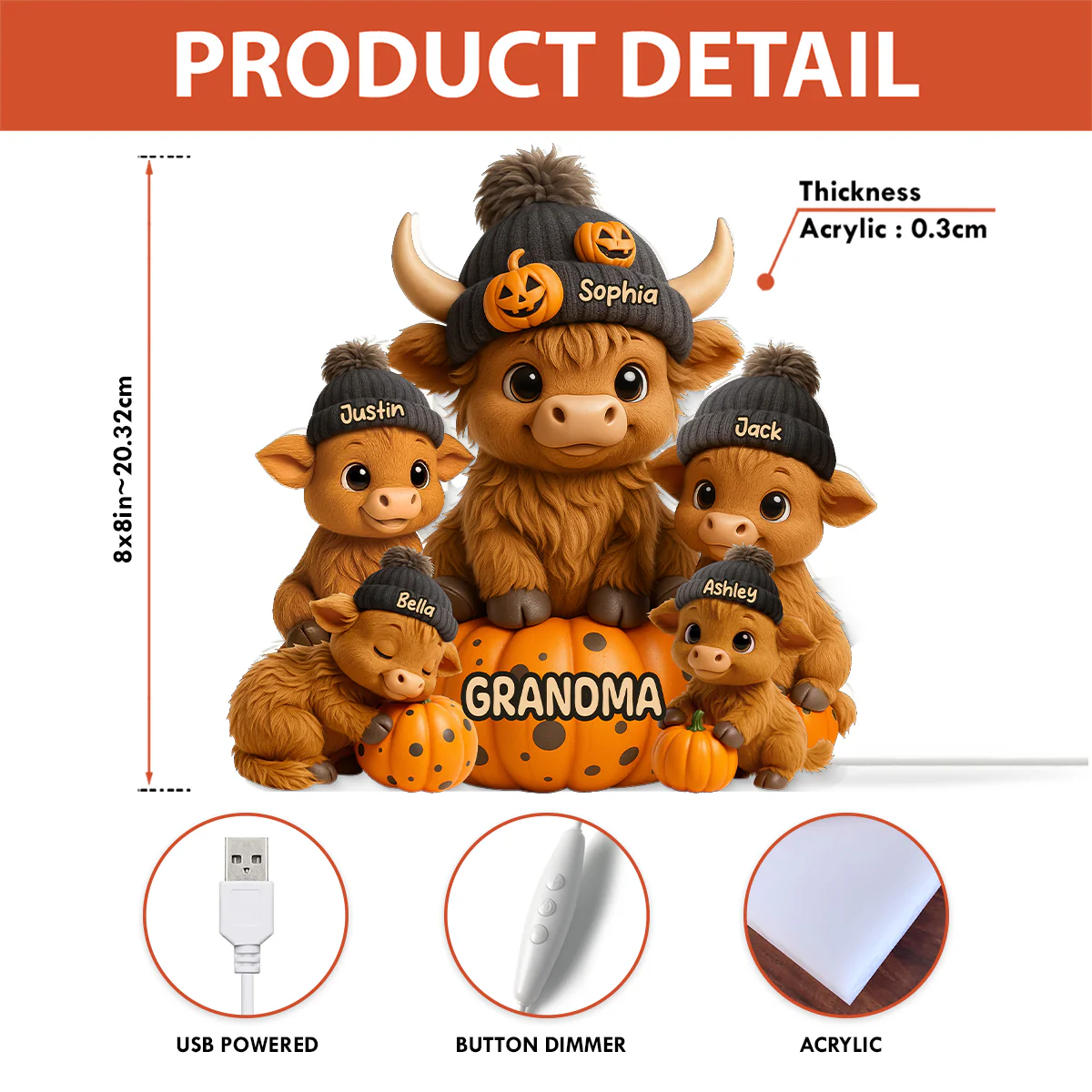 Mama Cow Personalized Light Box, Cozy Fall Vibe Halloween Decor for Mom, Grandma - Image 10