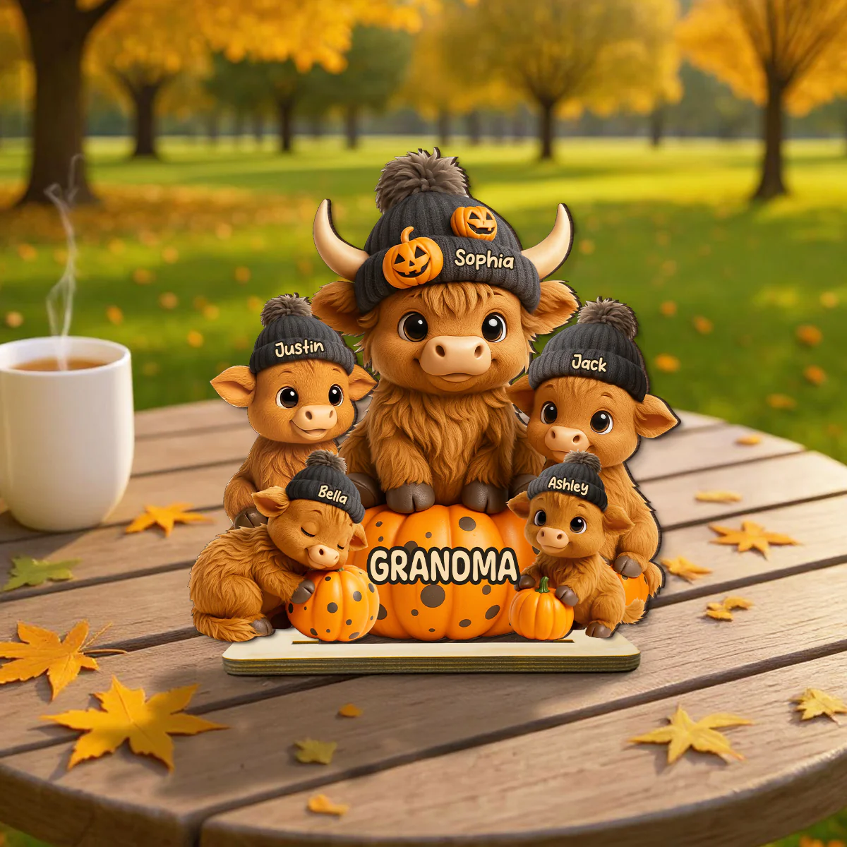 Mama Cow Personalized Standing Wooden Plaque, Cozy Fall Vibe Halloween Decor for Mom, Grandma - Image 3