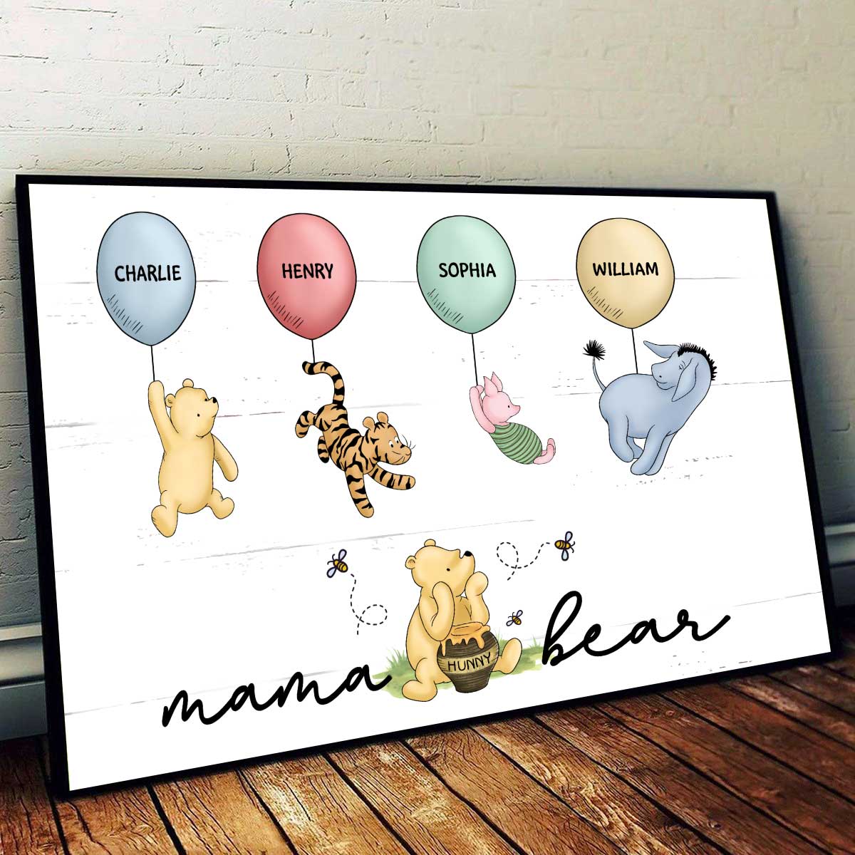 Mama Grandma Bear Cute Characters With Balloon Personalized Poster Mother‘s Day Gift For Grandma Mom - Image 2