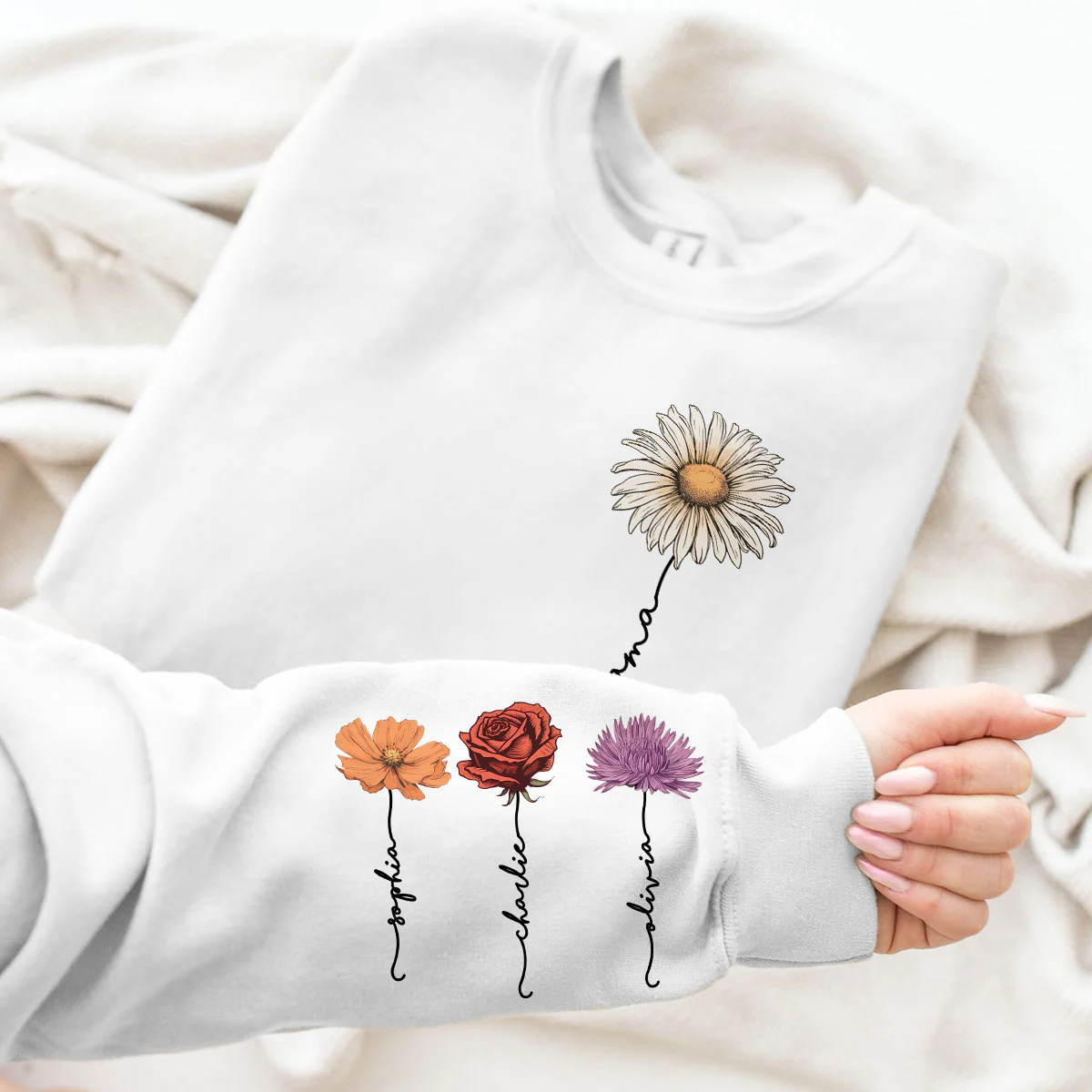 Mama Mom Grandma Birth Month Flower Personalized Sleeve Printed Sweatshirt - Image 5