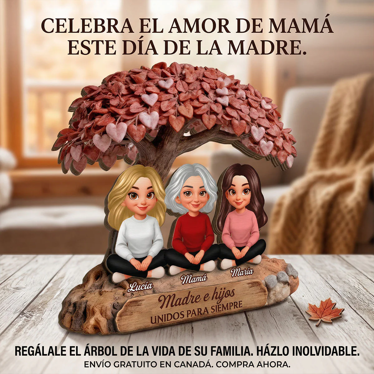 Mamá y Hija Hijo Bajo el Árbol del Corazón - Placa de Madera Personalizada de 2 Capas - Regalo para Mamá - Image 10