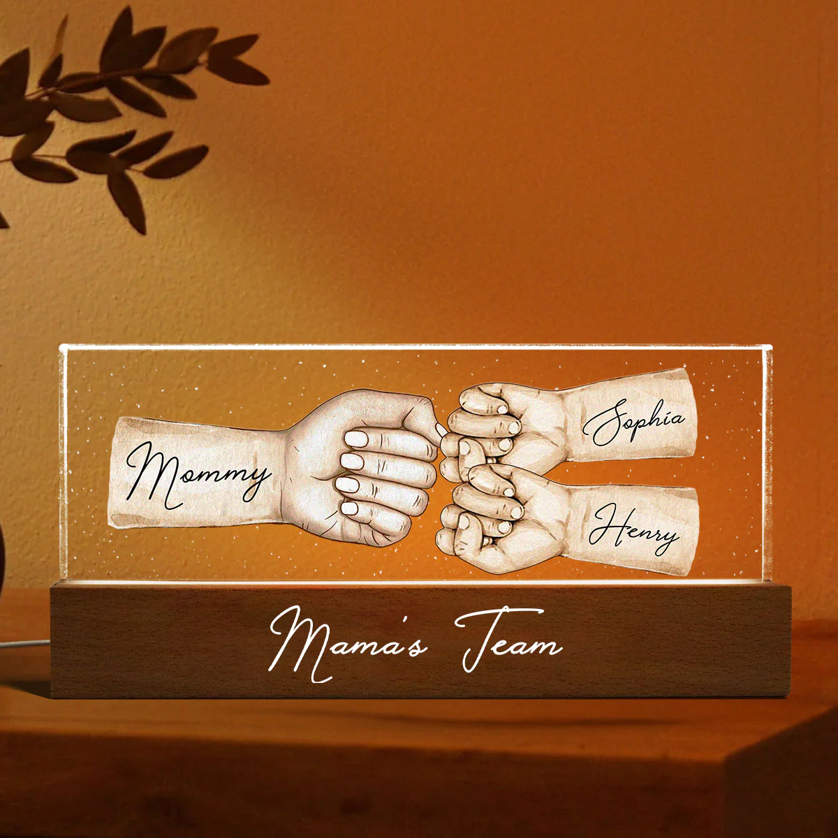 Mama's Team Fist Bump Personalized Acrylic LED Night Light, Gift For Mom, Grandma - Image 5