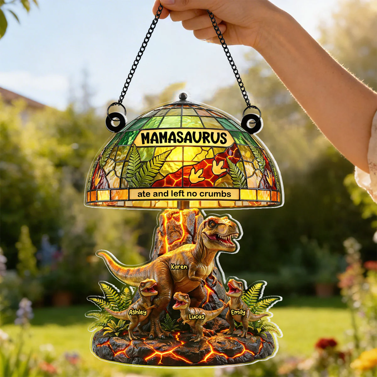 Mamasaurus Ate And Left No Crumbs - Personalized Window Hanging Suncatcher - Mother's Day Gift for Mom, Wife - Image 3