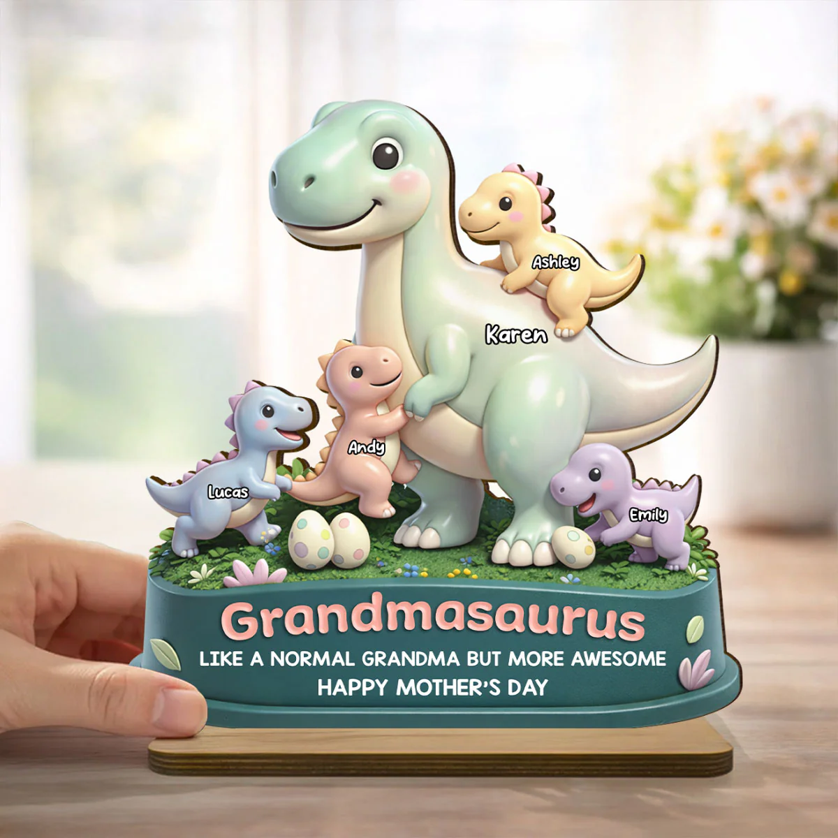 Mamasaurus More Awesome - Personalized 2-Layered Wooden Plaque - Sentimental Mother's Day Gift for Mom, Wife - Image 2